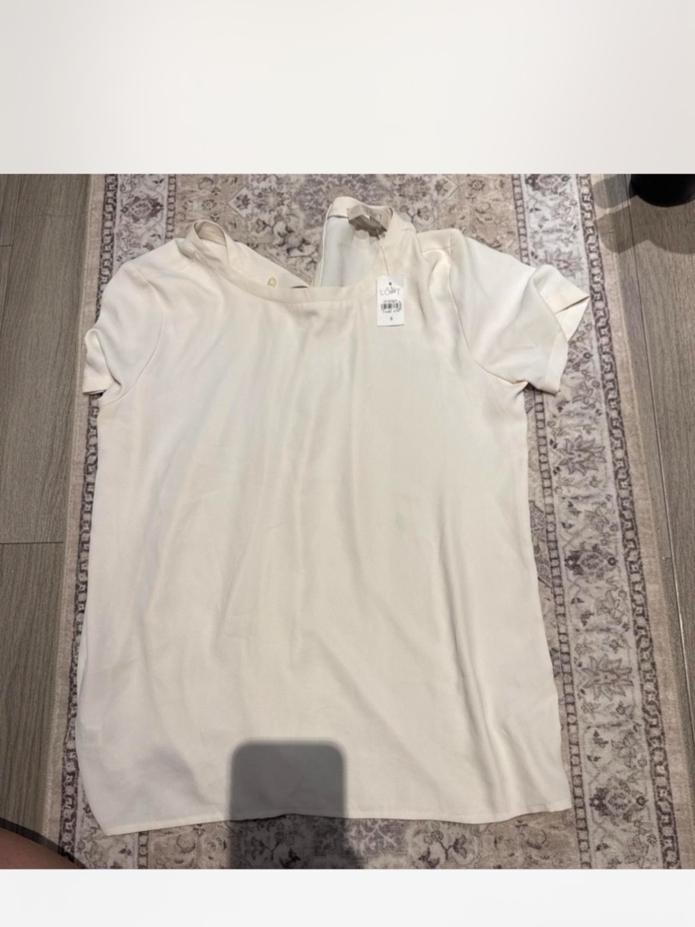 LOFT Cream Short-Sleeve V-Neck Blouse